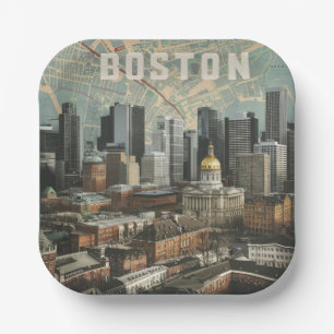 Assiettes En Carton Boston, Boston Massachusetts City Skyline avec car