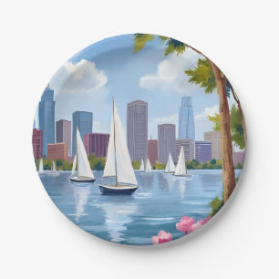 Assiettes En Carton Boston Harbor Printemps   Bateau Baie Skyline de l