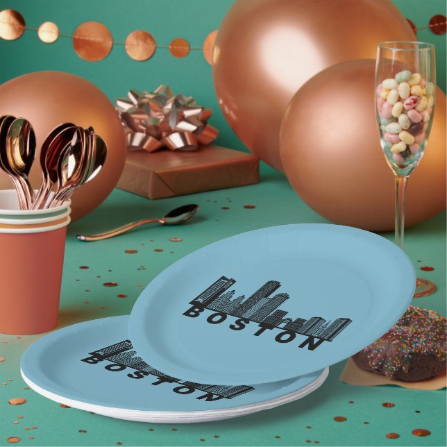 Assiettes En Carton Boston Skyline Silhouette  (Multi)