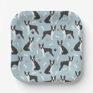 Assiettes En Carton Boston Terrier Bones and Paws