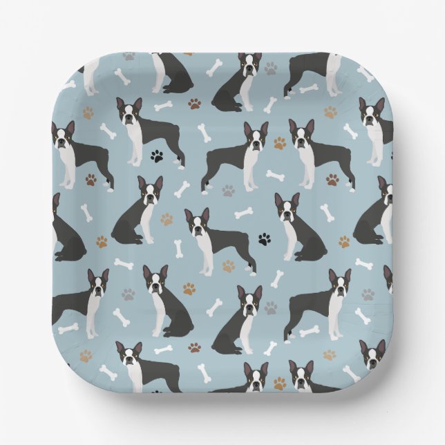Assiettes En Carton Boston Terrier Bones and Paws (Recto)