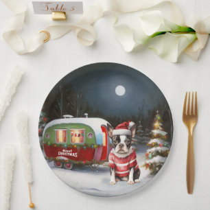 Assiettes En Carton Boston Terrier Caravan Christmas Adventure
