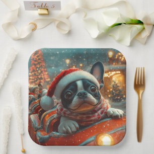 Assiettes En Carton Boston Terrier Dog Roller Dessous de verre Noël