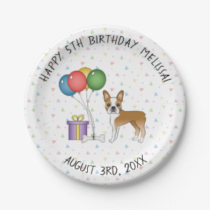 Assiettes En Carton Boston Terrier Fauve Et Blanc - Anniversaire