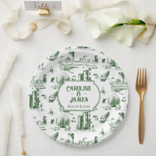 Assiettes En Carton Boston Toile Forest Green Plaque de papier personn