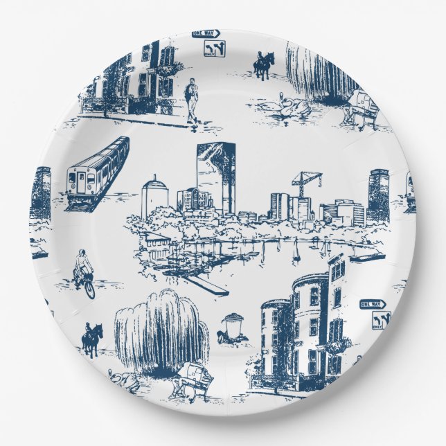 Assiettes En Carton Boston Toile Navy (Devant)