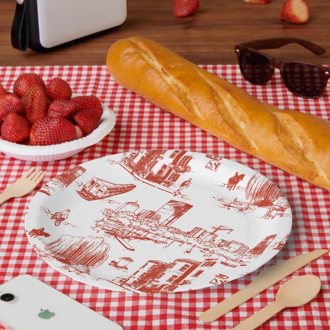 Assiettes En Carton Boston Toile Red (Pique-nique)