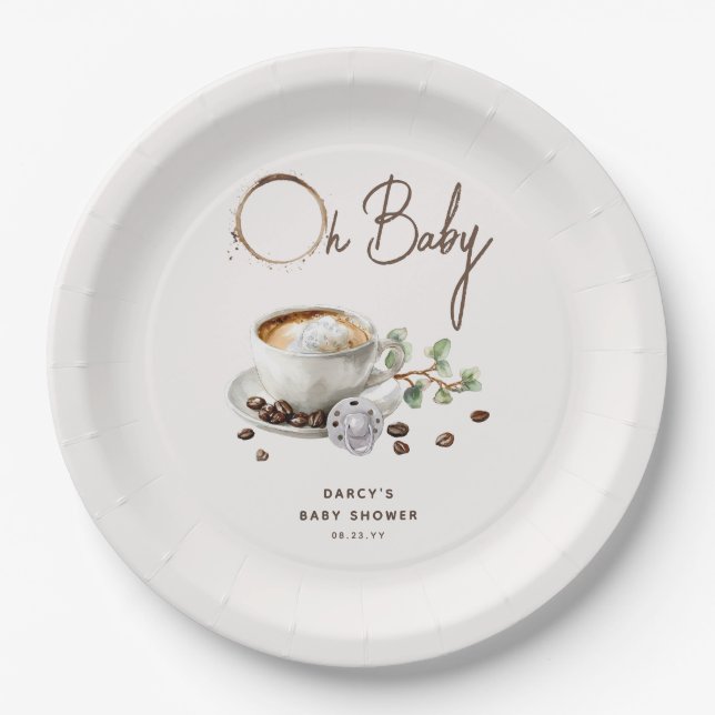 Assiettes En Carton Botanical Baby is Brewing' Coffee Baby Shower (Devant)