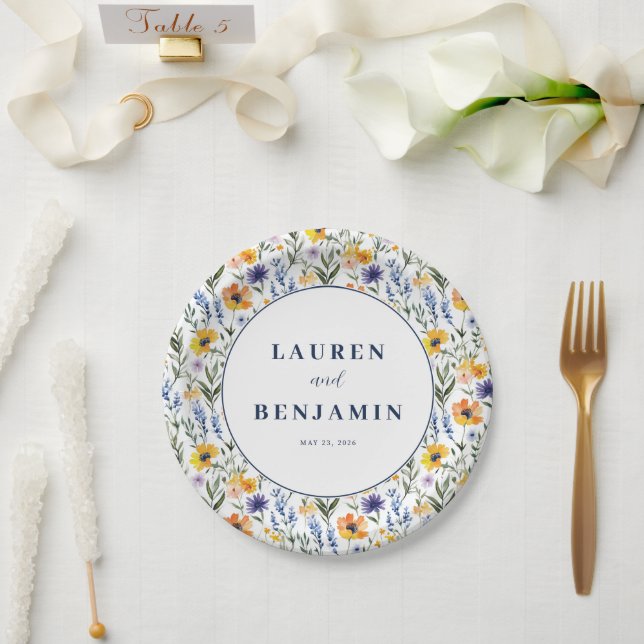Assiettes En Carton Botanique Florale Joyeuse (Mariage)
