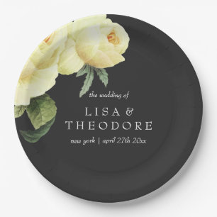 Assiettes En Carton Botanique   Jaune Gris vintage Mariage