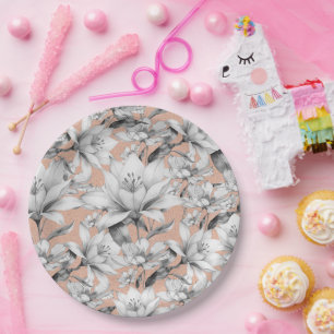 Assiettes En Carton Botanique noir blanc rose or parties scintillant f