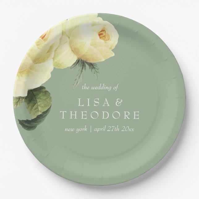 Assiettes En Carton Botanique | Sauge jaune vintage Mariage (Devant)