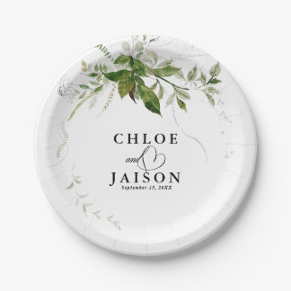 Assiettes En Carton Botaniques vertes Aquarelle Mariage de calligraphi