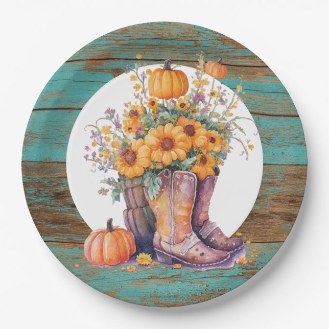Assiettes En Carton Botte Russe Boot Bow Citrouille Automne (Devant)
