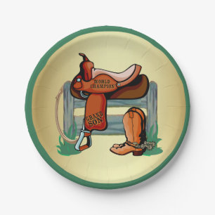 Assiettes En Carton Bottes à selle du champion de cowboy de l'Ouest