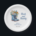 Assiettes En Carton Bottes bleues et douches de mariage western pétill<br><div class="desc">Thème de douche de mariage Boots & Bubbly - Assiettes en papier pour douche de mariage western cowgirl avec bottes country bleues et pétillantes.</div>