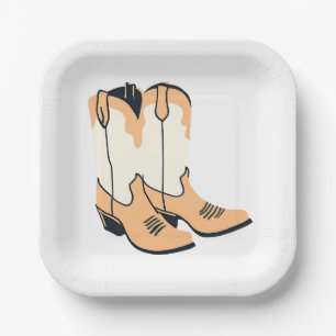 Assiettes En Carton Bottes de cow-boy marron