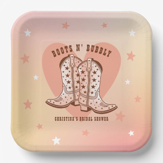 Assiettes En Carton Bottes de cowboy Boots N' Bubbly et cœur Enterreme (Recto)