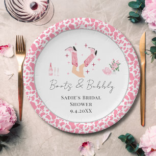 Assiettes En Carton Bottes de cowboy roses et bridal shower pétillant