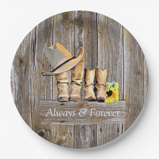 Assiettes En Carton Bottes de cowboy rustiques Country et Western Tour (Devant)