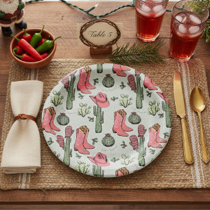 Assiettes En Carton Bottes de la petite fille de Noël de l'Ouest