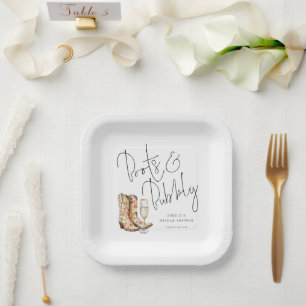 Assiettes En Carton Bottes de script élégant et douche de mariage péti