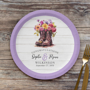 Assiettes En Carton Bottes en bois rustique et floral Mariage à la fer