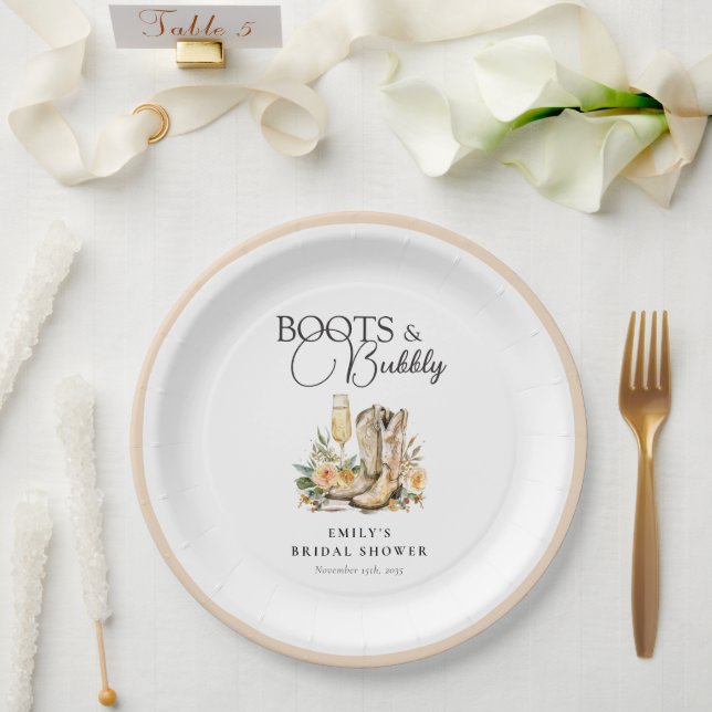 Assiettes En Carton Bottes et Bridal Shower Occidental Bulles (Mariage)