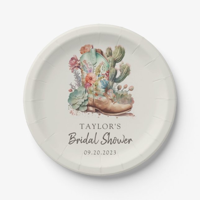 Assiettes En Carton Bottes et bulles de la Fête des mariées occidental (Devant)