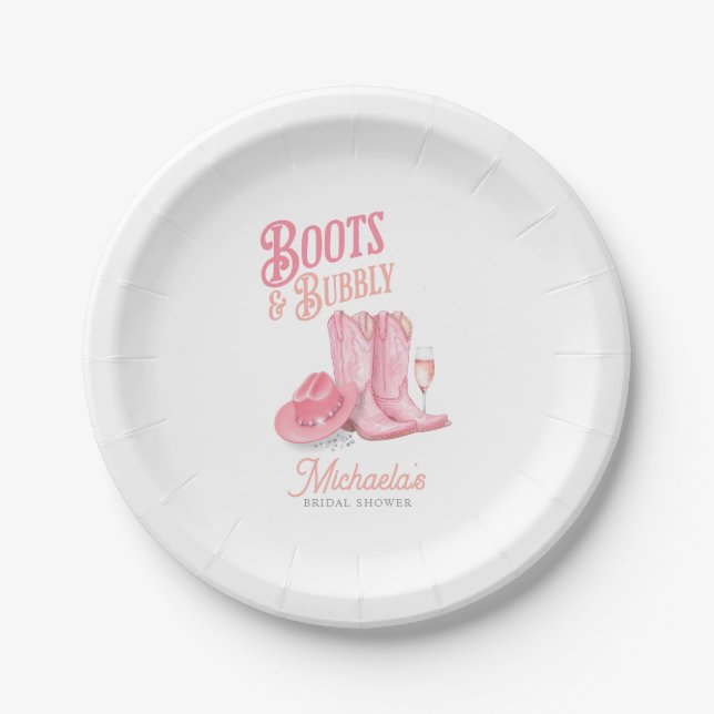 Assiettes En Carton Bottes et bulles Fête de mariage western cowgirl r (Devant)