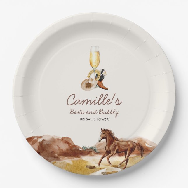 Assiettes En Carton Bottes occidentales et Fête des mariées de bulles (Devant)