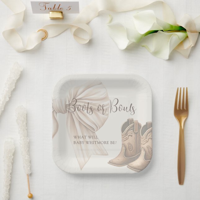 Assiettes En Carton Bottes Ou Vaches Beiges Aquarelle Sexe Révélation (Mariage)
