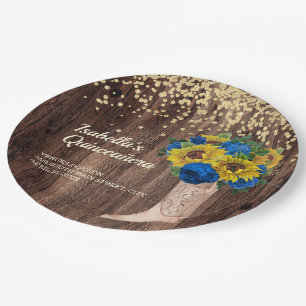 Assiettes En Carton Bottes Roses Russe bleu tournesol Quinceañera