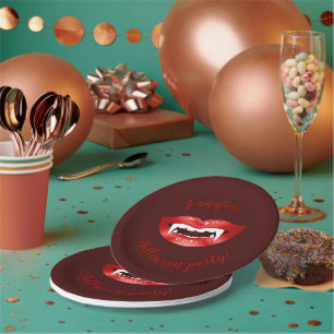 Assiettes En Carton Bouche Vampire Rouge Avec Texte De Partie Hallowee