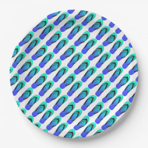 Assiettes En Carton Boucles à feuilles bleues Aqua