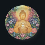 Assiettes En Carton Bouddha, Coeur de lumière, Fête, Floral, Vintage<br><div class="desc">Belles Plaques en papier avec une ambiance joyeuse,  positive,  harmonieuse avec Bouddha d'or avec coeur de lumière assis dans un jardin fleuri vintage. OEuvre de jardin inspirée des motifs floraux intemporels de William Morris. Apportez l'ambiance joyeuse et positive en choisissant l'harmonie dans votre environnement.</div>