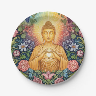 Assiettes En Carton Bouddha, Coeur de lumière, Fête, Floral, Vintage