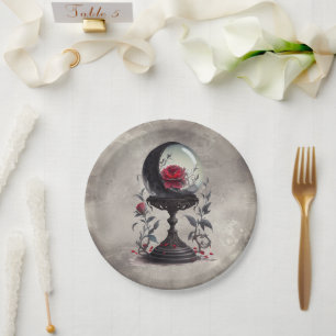 Assiettes En Carton Boudoir   Cristal Ball Croissant Lune Roses rouges