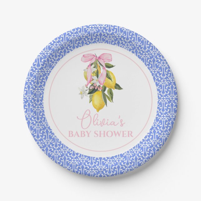 Assiettes En Carton Boue rose citron La Dolce Vita Baby shower (Devant)