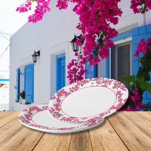Assiettes En Carton Bougainvillea Santorin Thème grec/espagnol