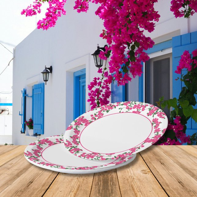 Assiettes En Carton Bougainvillea Santorin Thème grec/espagnol (Créateur téléchargé)