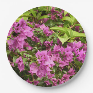 Assiettes En Carton Bougainvillées tropicales violettes