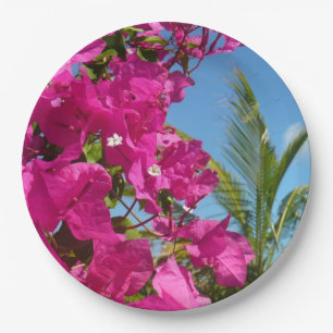 Assiettes En Carton Bougainvilliers et palmiers paysage tropical