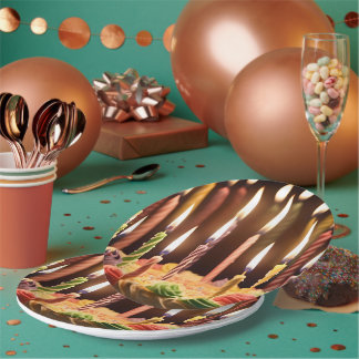 Assiettes En Carton Bougies D'Anniversaire Sur Un Gâteau D'Anniversair