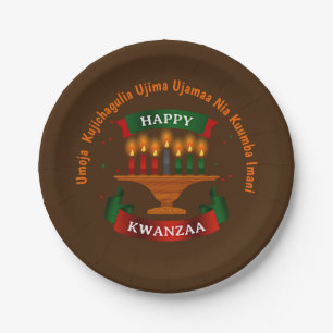 Assiettes En Carton Bougies Kwanzaa Rouge Noir Vert 7 Principes 7"