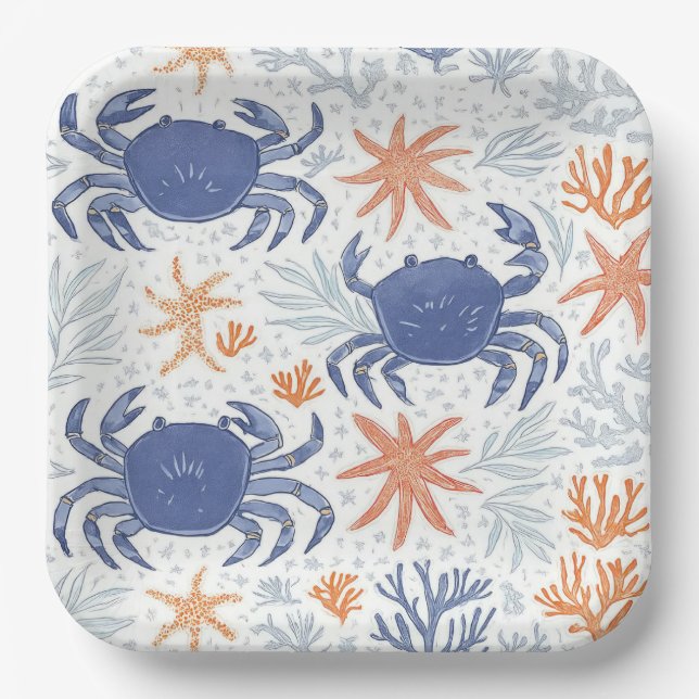 Assiettes En Carton Bouillon de crabe bleu côtier  (Recto)