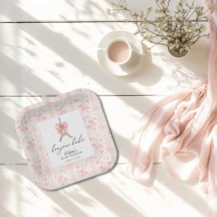 Assiettes En Carton Boujour Bebe Paris Toile Baby shower rose