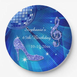 Assiettes En Carton Boule bleue de disco et anniversaire de talons
