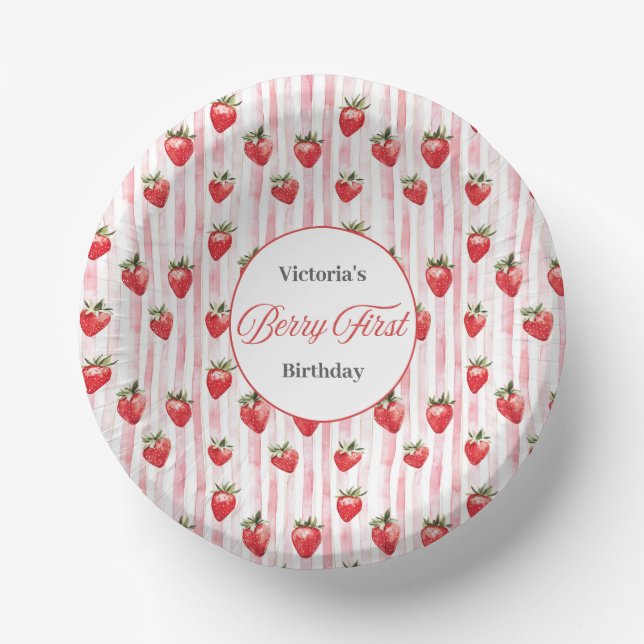 Assiettes En Carton Boule d'anniversaire personnalisée "Berry First" (Recto)