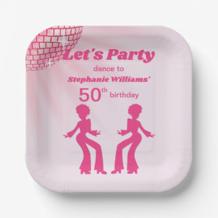 Assiettes En Carton Boule de disco Groovy Rose Violet 50e anniversaire
